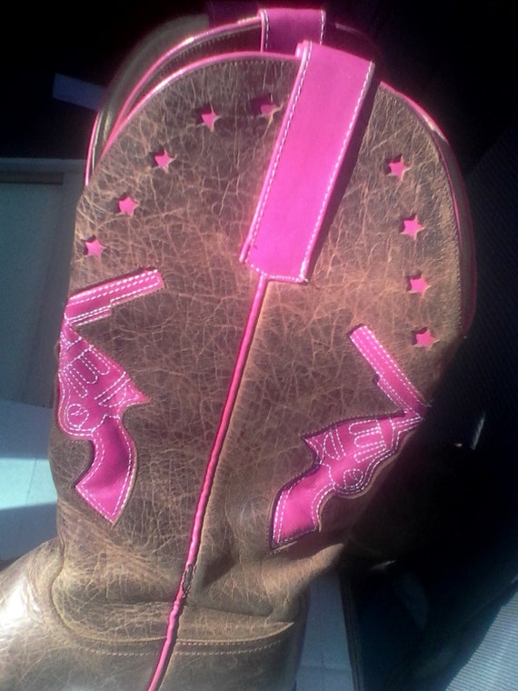 Girls cowboy boots size 5 pink pistol inlays with… - image 3