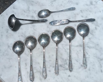 Gardenia Pattern Silver Flatware Wm. Rogers & Son Gumbo Spoons Gravy Ladle Sugar Spoon Butter Knife