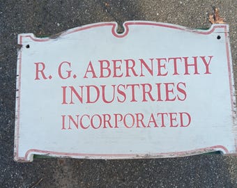 Vintage double sided trade sign Abernethy Industries Red and White Hanging Sign northwest NC