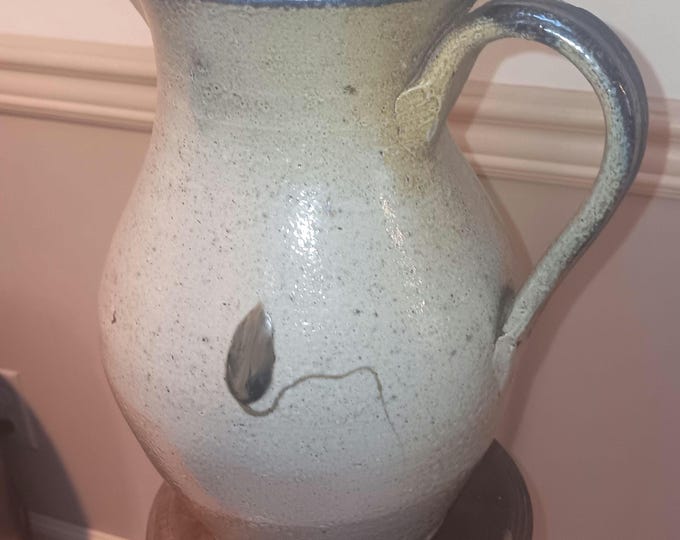 Salt-glazed Stoneware Pitcher Cobalt Rim and Handle North Carolina Central Piedmont
