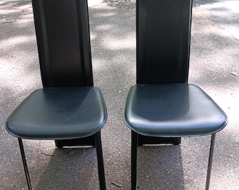 Italian Leather Chairs Vintage Postmodern Classic Steel Frame Chairs a Pair