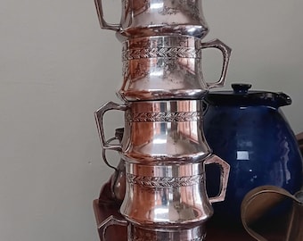 5 WMF Demitasse Tea Cups Silver Plated  Art Nouveau Ostrich Mark circa 1915