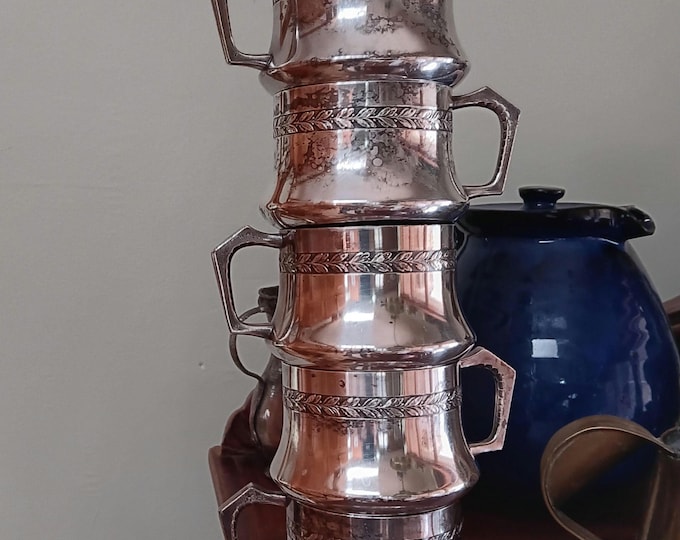 5 WMF Demitasse Tea Cups Silver Plated  Art Nouveau Ostrich Mark circa 1915