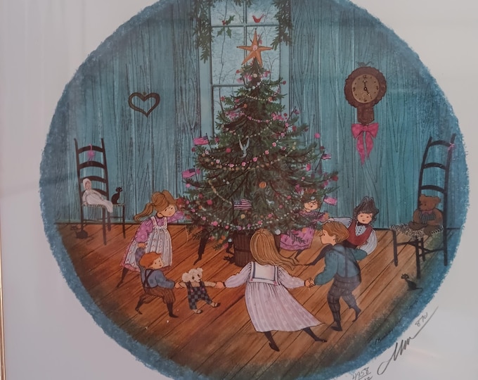 Pat Buckley Moss signed 1987 Christmas print limited edition professionally framed 17x17