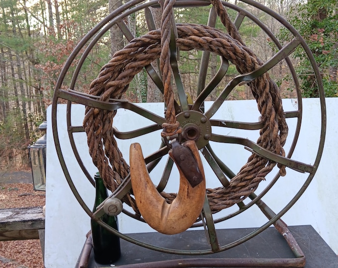 Vintage Industrial Fire Hose Reel Striking Decorative Architectural Piece c. 1950s