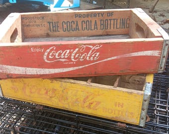 Vintage Coca-Cola Wooden Crates Charleston 1970s a Pair