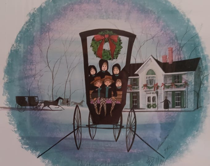 Pat Buckley Moss signed and dated 1994 Holiday print "Christmas at Home" limited edition hand titled and professionally framed