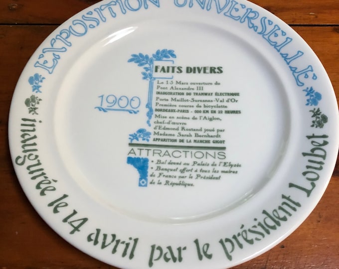 1900 French Exposition Plate World's Fair Paris Antique souvenir bicycling Sarah Bernhardt