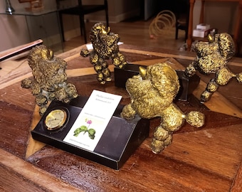 Maitland-Smith Bronze Brass Poodles Desk Set Business Card Holder and Clock