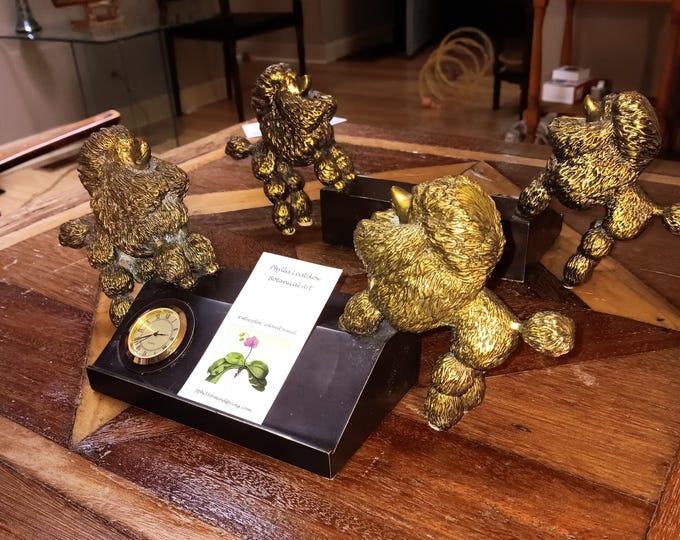 Maitland-Smith Bronze Brass Poodles Desk Set Business Card Holder and Clock
