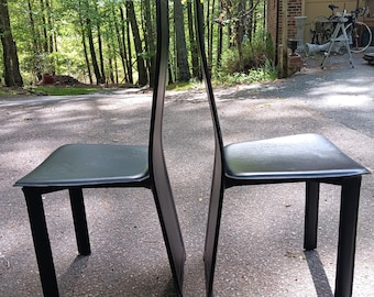 Italian Leather Chairs Vintage Postmodern Classic Steel Frame Chairs a Pair