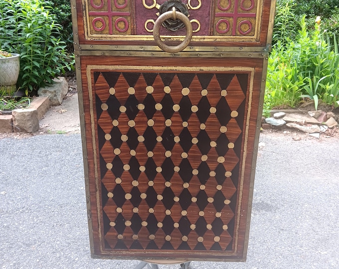 Chinese Parquetry Painted Box Bronze Fittings 25x16x15 Gorgeous Vintage Painted Lacquerware