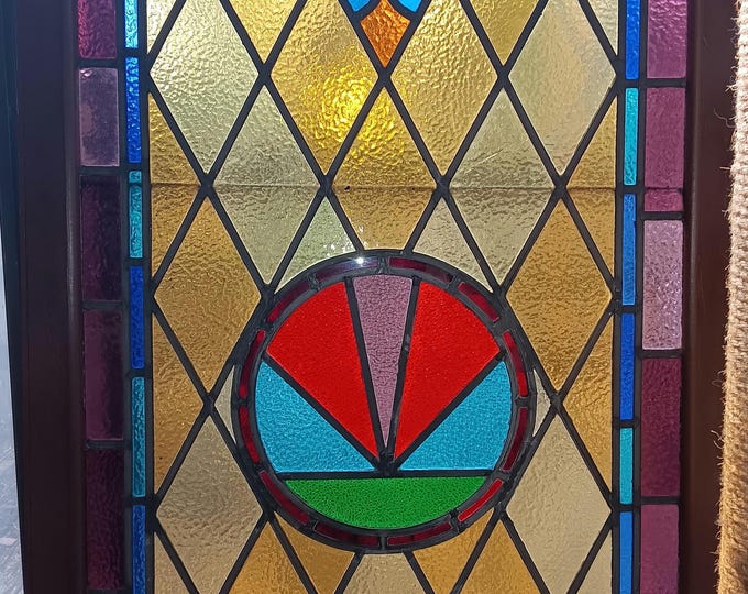 Antique Mission Stained Glass Window 52 inches by 32 by 2 Huge and Glowing