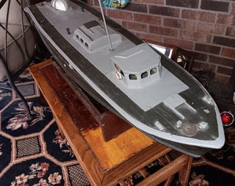 Folk Art PT Boat Model oversized scratch made Vietnam era radio controlled