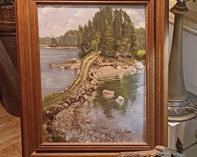 Maine Landscape in Oil, "June Morning at Pretty Marsh," Mt. Desert Island 1984, by notable artist Joellyn T. Duesberry (1944-2016).