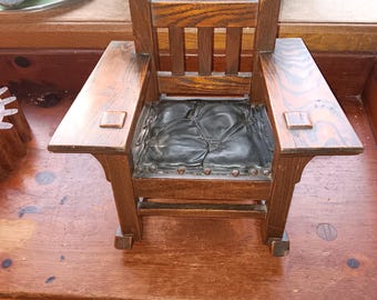 Salesmans Sample Morris Chair Oak Leather Arts  and Crafts Chair circa 1910