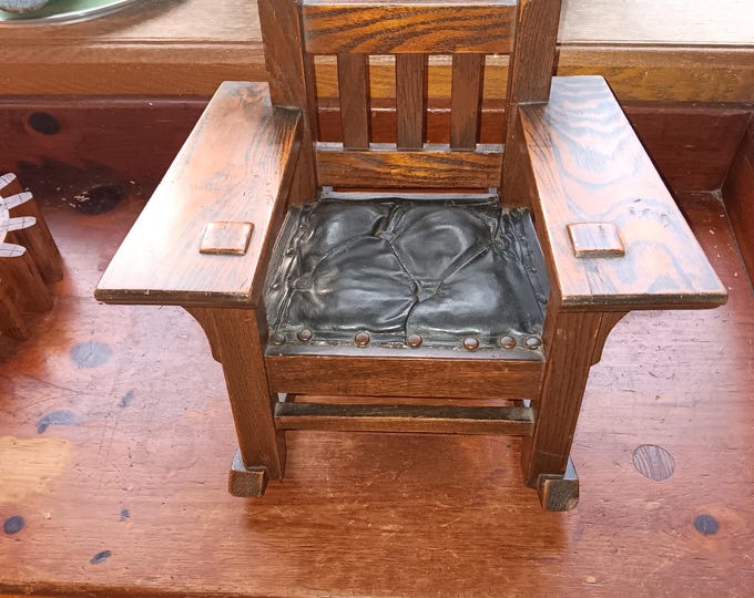 Salesmans Sample Morris Chair Oak Leather Arts  and Crafts Chair circa 1910