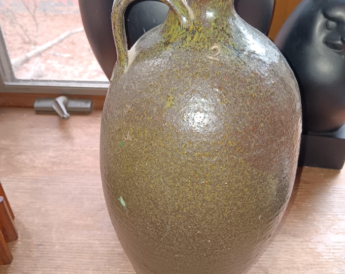 Alkaline Glazed 2 Gallon Catawba Valley NC Jug Great Mottled Green Glassy Glaze