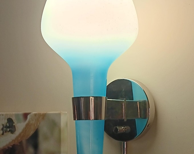 Blue glass wall sconce beautiful Jonathan Adler Capri plug in sconce pre owned NOS