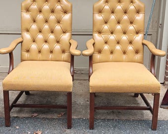 Kittinger Leather Chairs Large Library Chairs Matching Pair Excellent Condition