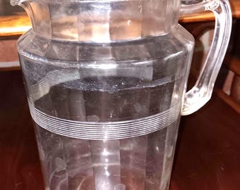 MCM Water Pitcher Art Deco feel engraved dots and stripes great form