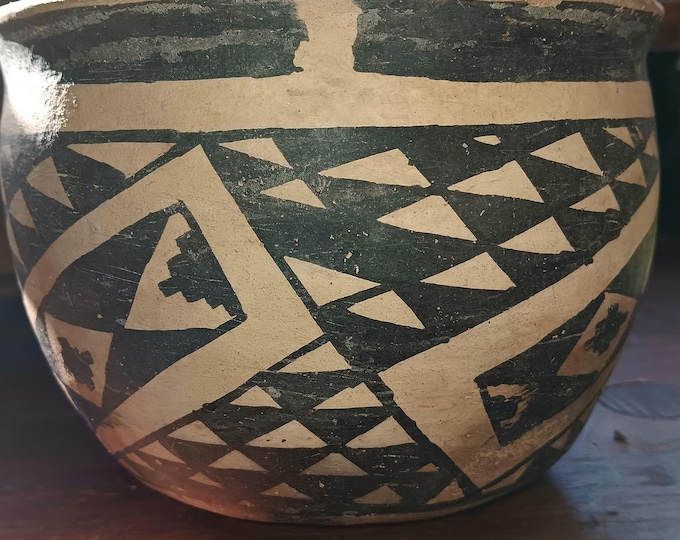 Pueblo Pottery Salado Culture Bowl, A.D. 1300-1450, Black Polychrome with Red Ocher Interior