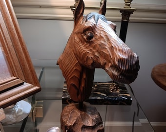 Folk Art Horse Carving 11 inches by 7 by 4 Nicely Executed Wood Carved Statue