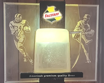 Lighted Beer Sign Falstaff Football Baseball Imagery Sports Bar Decor