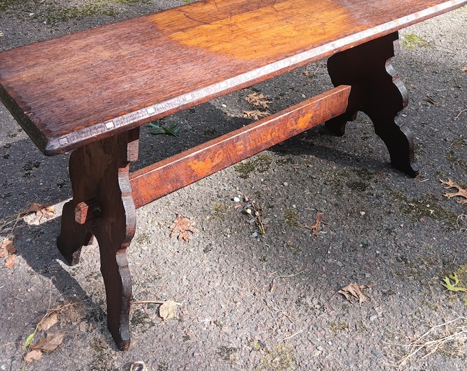 1902 Arts and Crafts Schubert Pyrography Piano Bench Signed and Dated