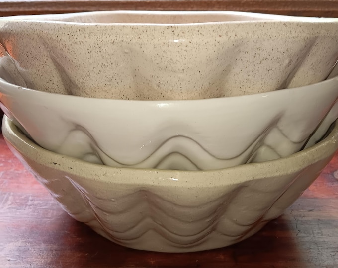 Nesting Stoneware Bowls Sea Shells Antique Matching Set  Mountainside Arts Pottery 1930s 11 x 10 x 5