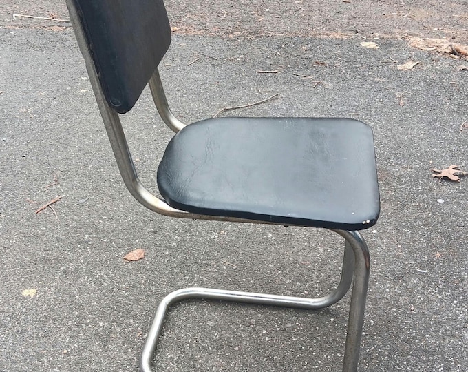 Early Cantilever Steel Chair Black Leather Bauhaus Style