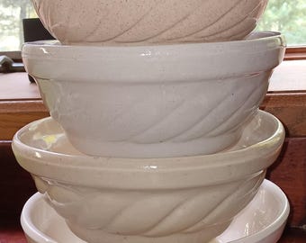 Nesting Stoneware Bowls set of four colorful Antique Mountainside Arts Pottery 1930s