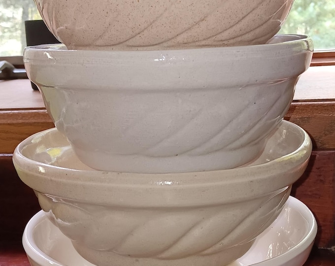 Nesting Stoneware Bowls set of four colorful Antique Mountainside Arts Pottery 1930s