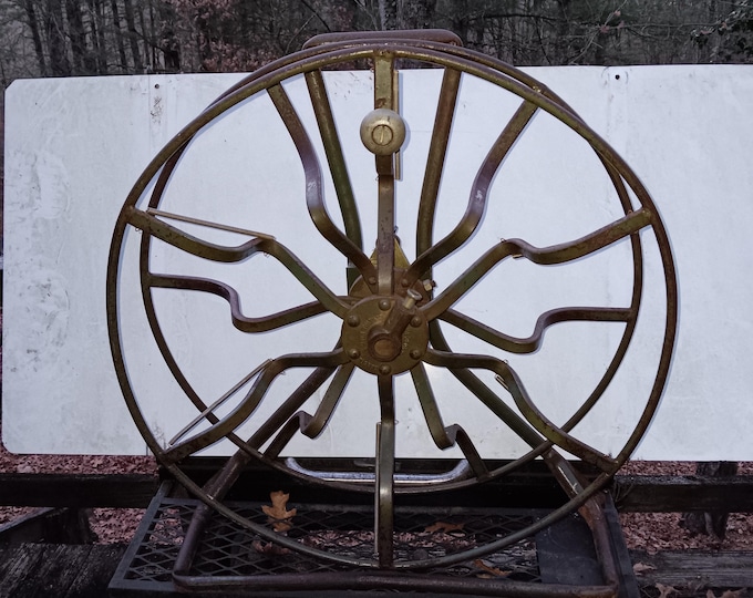 Vintage Industrial Fire Hose Reel Striking Decorative Architectural Piece c. 1950s