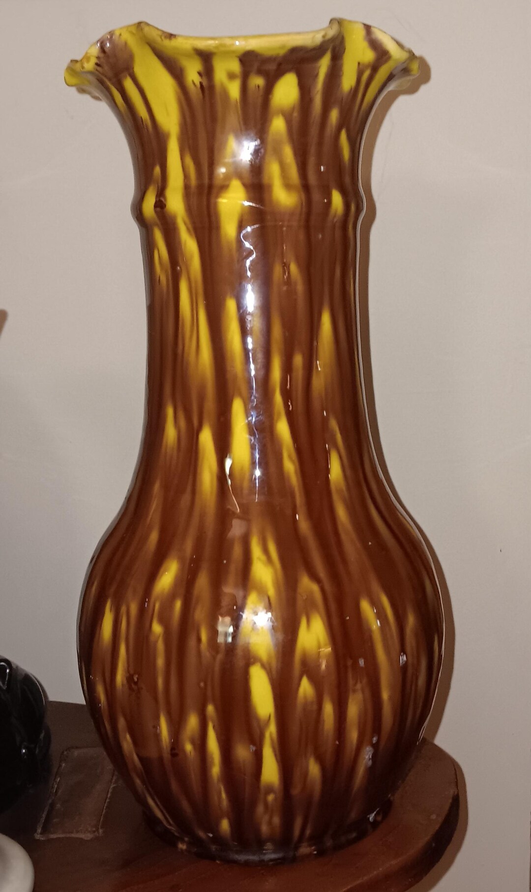 Rockingham Pottery Large Rockingham Glaze Art Pottery Vase Hand Thrown Amazing Yellow and ...
