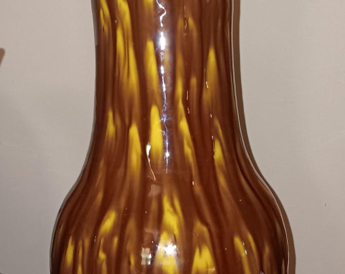 Large Rockingham Glaze Art Pottery Vase hand thrown amazing yellow and brown color