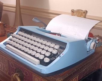 Vintage Baby Blue Typewriter Portable in Case for Sears by Brother 1965 working classic typewriter