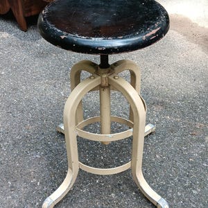Vintage Industrial Lab Stool; adjustable; great chippy enamel paint; heavy steel construction with aluminum accents by A.S. Aloe Co.