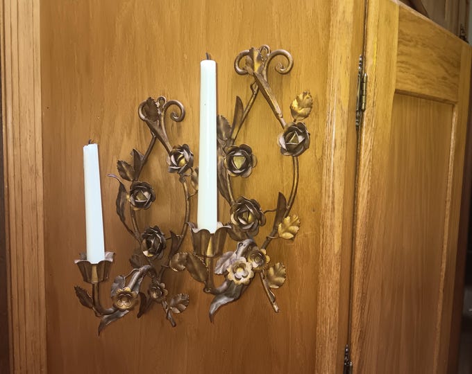 Gilt Wall Sconces a Pair One Candle 1930s Candelabra Set