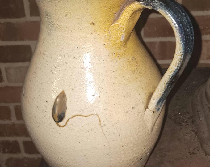Salt-glazed Stoneware Pitcher Cobalt Rim and Handle North Carolina Central Piedmont