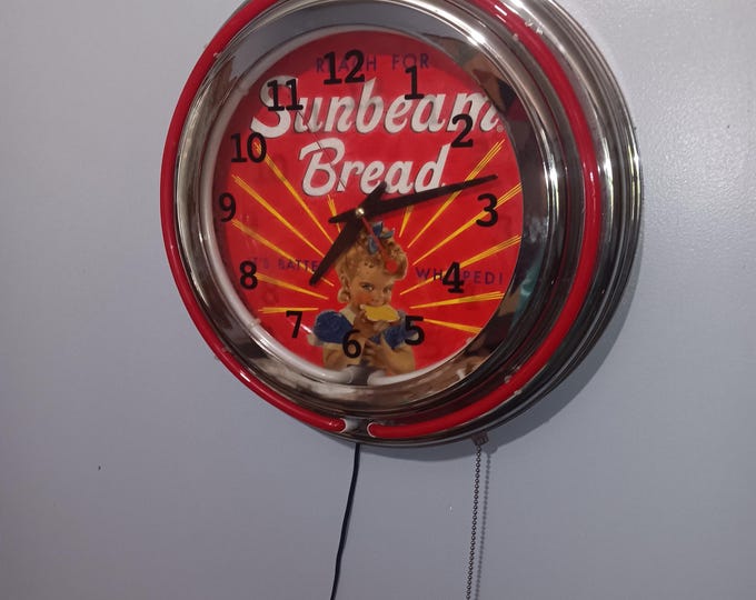 Sunbeam Bread Neon Clock Vintage Store Advertising