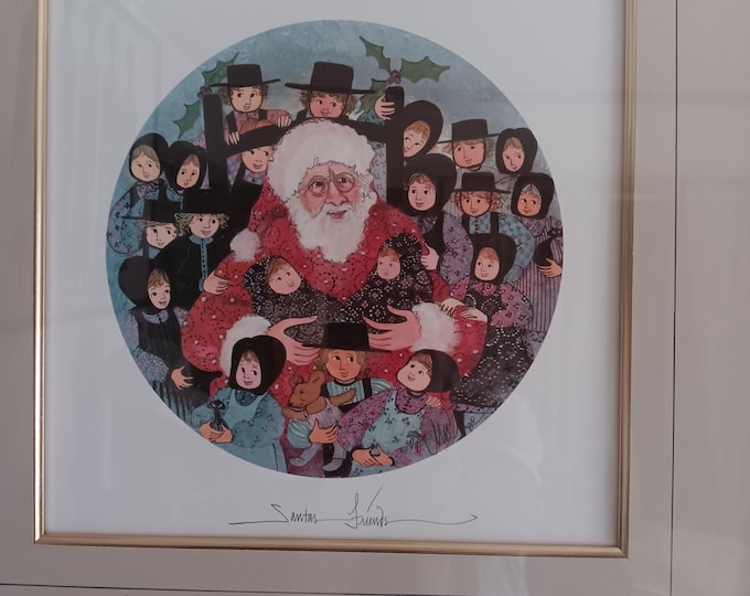 Pat Buckley Moss signed and dated 1993 Christmas print "Santa and Friends" limited edition professionally framed 17x17