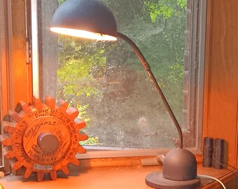 MCM Steel Desk Lamp Flexible Arm Helmet Shade 1960 70s Postmodern Icon Kovacs? Veneta Lumi? Early Solid Metal Bauhaus Minimalist Classic