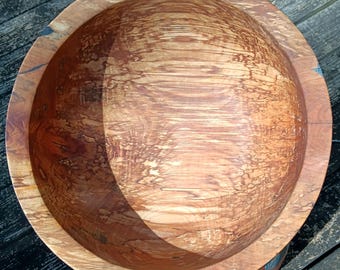 Vintage Wooden Bowl Spalted Maple Large Highly Figured Carved by D. Rhudy 2001