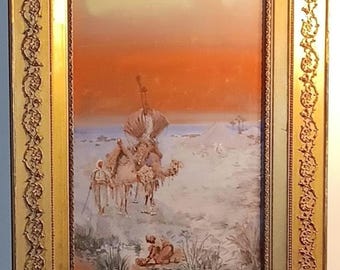 Original 1894 Paul Pascal "Arabian Encampment" (France/US, 1839-1905) fine art original frame clean 30x16 desert oasis camp at sunset