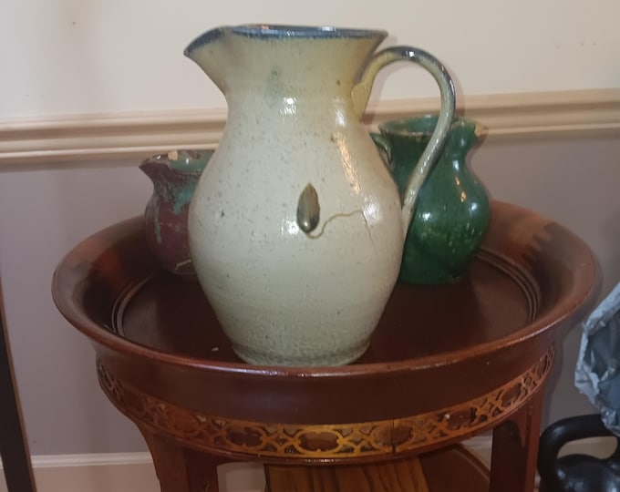 Salt-glazed Stoneware Pitcher Cobalt Rim and Handle North Carolina Central Piedmont