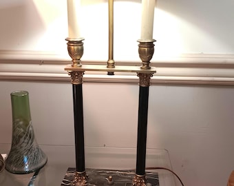MCM Desk Lamp Mutual Sunset Lamp Co. Nero Portoro Black and Gold Marble Base Original Marbled Shade Near Mint