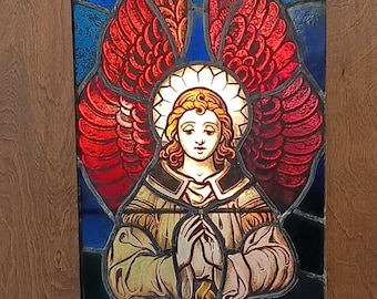 Antique Painted Stained Glass Window St. Joseph's Cathedral Buffalo New York 1915 55.5 inches by 32 inches by 2, Impressive and Important