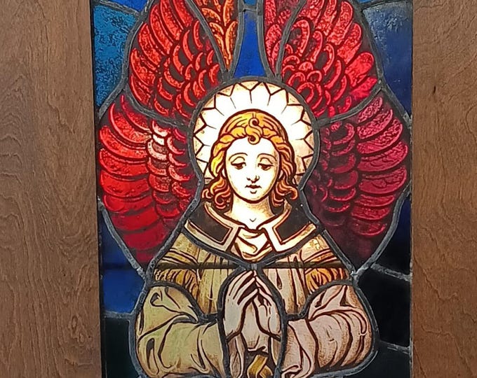 Antique Painted Stained Glass Window St. Joseph's Cathedral Buffalo New York 1915 55.5 inches by 32 inches by 2, Impressive and Important