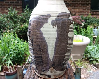North Carolina Pottery Art Pottery Clyde Gobble Stoneware Vase 11 Inches Large Abstract Browns Purple White